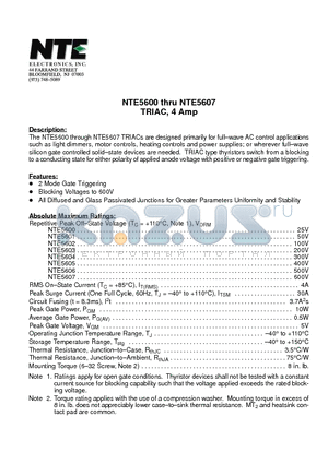 NTE5600 datasheet - TRIAC, 4 Amp