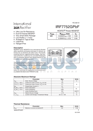 IRF7752GPBF datasheet - HEXFET^ Power MOSFET