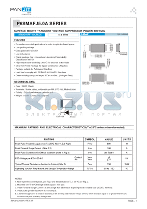 P6SMAFJ6.5A datasheet - SURFACE MOUNT TRANSIENT VOLTAGE SUPPRESSOR POWER 600 Watts