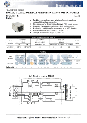 LU1S516E1 datasheet - SINGLE RJ45 CONNECTOR MODULE WITH INTEGRATED 10/100 BASE-TX MAGNETICS