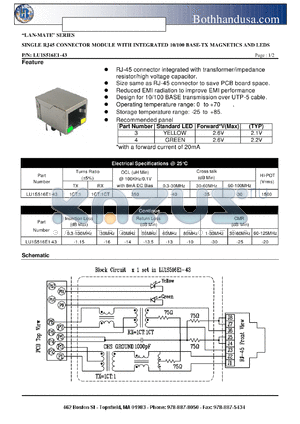 LU1S516E1-43 datasheet - SINGLE RJ45 CONNECTOR MODULE WITH INTEGRATED 10/100 BASE-TX MAGNETICS AND LEDS
