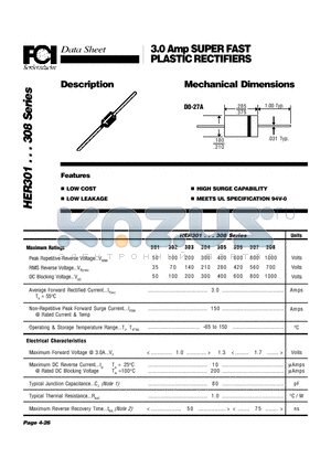 HER307 datasheet - 3.0 Amp SUPER FAST PLASTIC RECTIFIERS