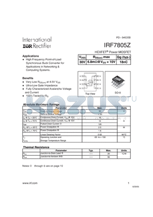 IRF7805Z datasheet - HEXFET Power MOSFET