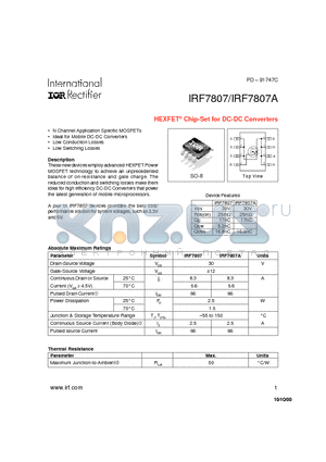 IRF7807A datasheet - Chip-Set for DC-DC Converters