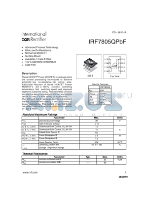IRF7805QPBF_08 datasheet - Advanced Process TechnologyUltra Low On-Resistance