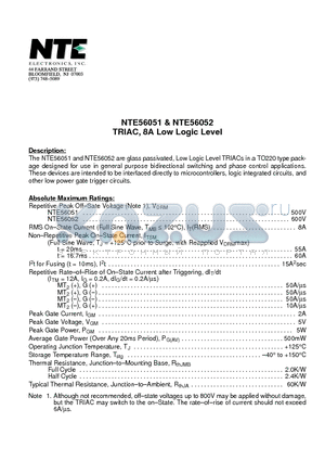 NTE56051 datasheet - TRIAC, 8A Low Logic Level