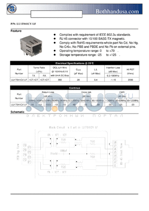 LU1T041CVLF datasheet - SINGLE RJ45 CONNECTOR MODULE WITH INTEGRATED 10/100 BASE-TX MAGNETICS