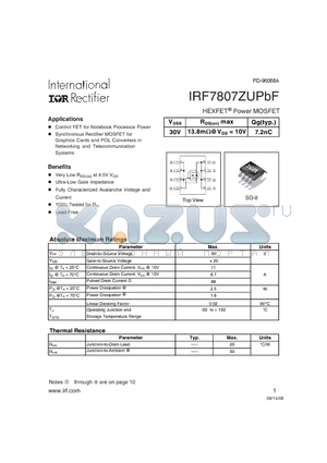 IRF7807ZUPBF datasheet - HEXFET Power MOSFET