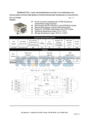 LU1T516P datasheet - SINGLE RJ45 CONNECTOR MODULE WITH INTEGRATED 10/100 BASE-TX MAGNETICS