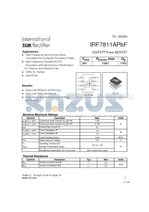IRF7811APBF datasheet - HEXFET Power MOSFET