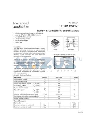 IRF7811WPBF datasheet - HEXFET^ Power MOSFET for DC-DC Converters