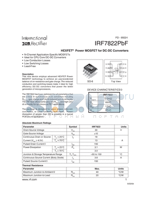 IRF7822PBF datasheet - HEXFET^ Power MOSFET for DC-DC Converters