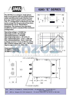 LL-0283-20E datasheet - The 283 filter is a compact, single phase, high current device with very good common mode and differential mode insertion loss.