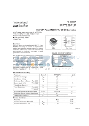 IRF7828PBF datasheet - HEXFET^ Power MOSFET for DC-DC Converters