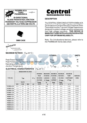 P6SMB100CA datasheet - BI-DIRECTIONAL GLASS PASSIVATED JUNCTION TRANSIENT VOLTAGE SUPPRESSOR 600 WATTS, 6.8 THRU 200 VOLTS