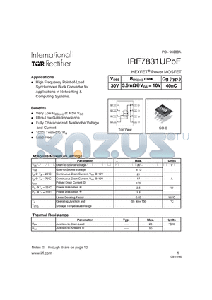 IRF7831UPBF datasheet - HEXFET Power MOSFET