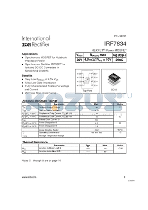 IRF7834 datasheet - HEXFET Power MOSFET