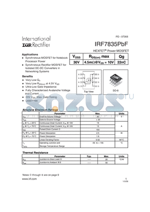 IRF7835PBF datasheet - HEXFET Power MOSFET