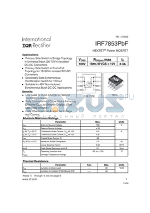 IRF7853PBF datasheet - HEXFET Power MOSFET