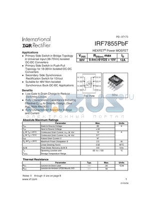 IRF7855PBF datasheet - HEXFETPower MOSFET