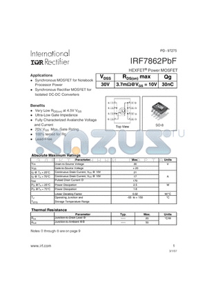 IRF7862PBF datasheet - HEXFET Power MOSFET