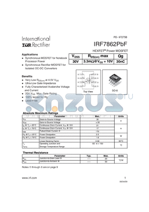 IRF7862PBF_09 datasheet - HEXFETPower MOSFET