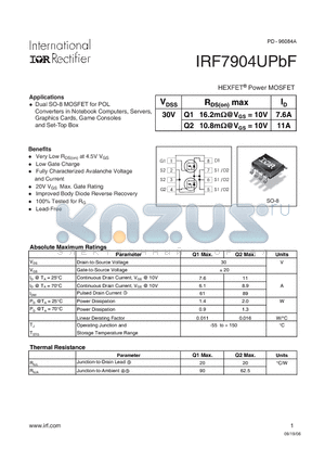 IRF7904UPBF datasheet - HEXFET Power MOSFET