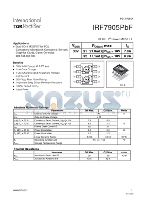 IRF7905PBF datasheet - HEXFET Power MOSFET