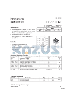 IRF7910PBF datasheet - HEXFET Power MOSFET