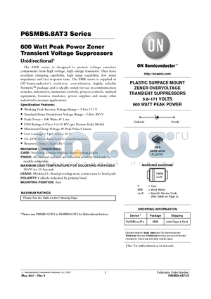 P6SMB10AT3 datasheet - 600 Watt Peak Power Zener Transient Voltage Suppressors