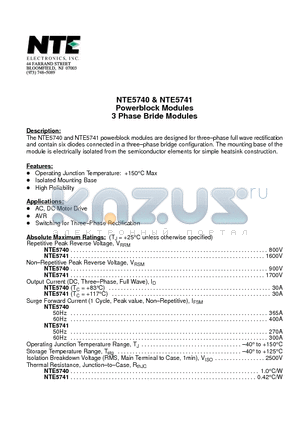 NTE5740 datasheet - Powerblock Modules 3 Phase Bride Modules