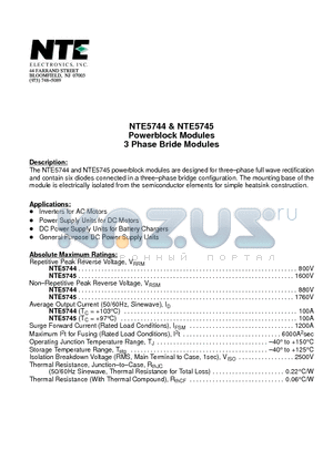 NTE5744 datasheet - Powerblock Modules 3 Phase Bride Modules