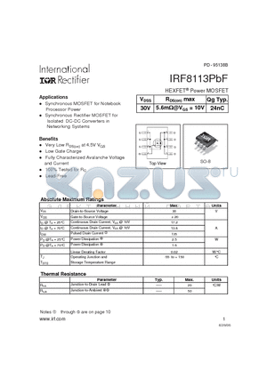 IRF8113PBF datasheet - HEXFET^Power MOSFET