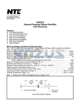 NTE575 datasheet - General Purpose Silicon Rectifier Fast Recovery