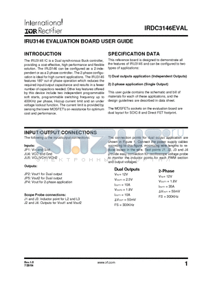 IRF8113 datasheet - IRU3146 EVALUATION BOARD USER GUIDE