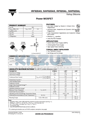 IRF820AL datasheet - Power MOSFET