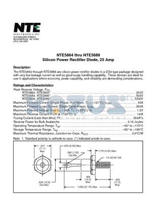 NTE5864 datasheet - Silicon Power Rectifier Diode, 25 Amp