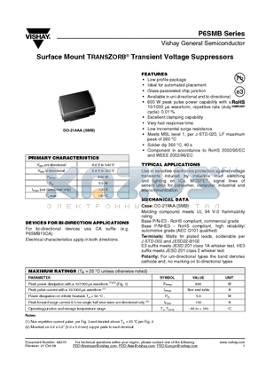 P6SMB110A datasheet - Surface Mount TRANSZORB^ Transient Voltage Suppressors