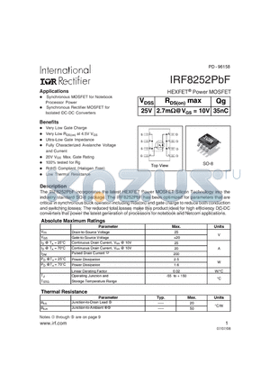 IRF8252PBF datasheet - HEXFET Power MOSFET