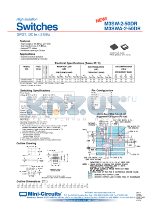 M3SW-2-50DR datasheet - High Isolation Switches SPDT, DC to 4.5 GHz