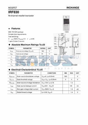 IRF830 datasheet - N-channel mosfet transistor