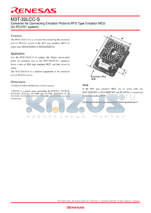 M3T-32LCC-S datasheet - Converter for Connecting Emulator Probe to RFS Type Emulator MCU(for PC4701 system)