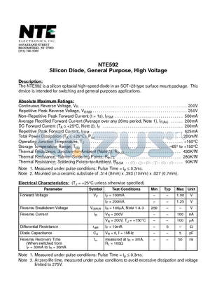 NTE592 datasheet - Silicon Diode, General Purpose, High Voltage