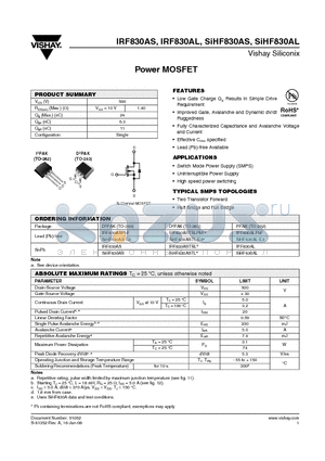 IRF830AS datasheet - Power MOSFET