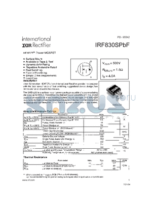 IRF830SPBF datasheet - HEXFET^ Power MOSFET