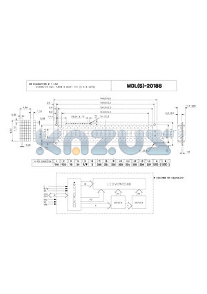 MDL-20188 datasheet - 20 CHARACTERS X 1 LINES CHARACTER SIZE : 4.84W X 9.22H mm (5 X 8 DOTS)