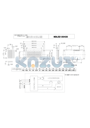 MDL-20433 datasheet - CHARACTER SIZE: 1.85W X 2.75H mm (5 X 7 DOTS), 1.88W X 3.13H mm (5 X 8 DOTS)