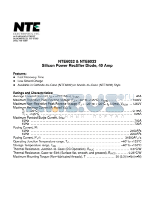 NTE6033 datasheet - Silicon Power Rectifier Diode, 40 Amp