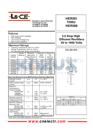 HER502 datasheet - 5.0Amp high efficient rectifiers 50to1000 volts