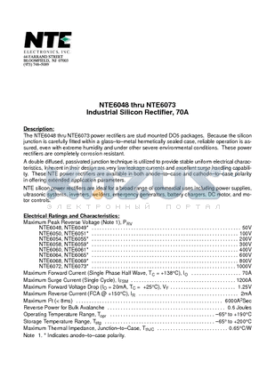 NTE6048 datasheet - Industrial Silicon Rectifier, 70A